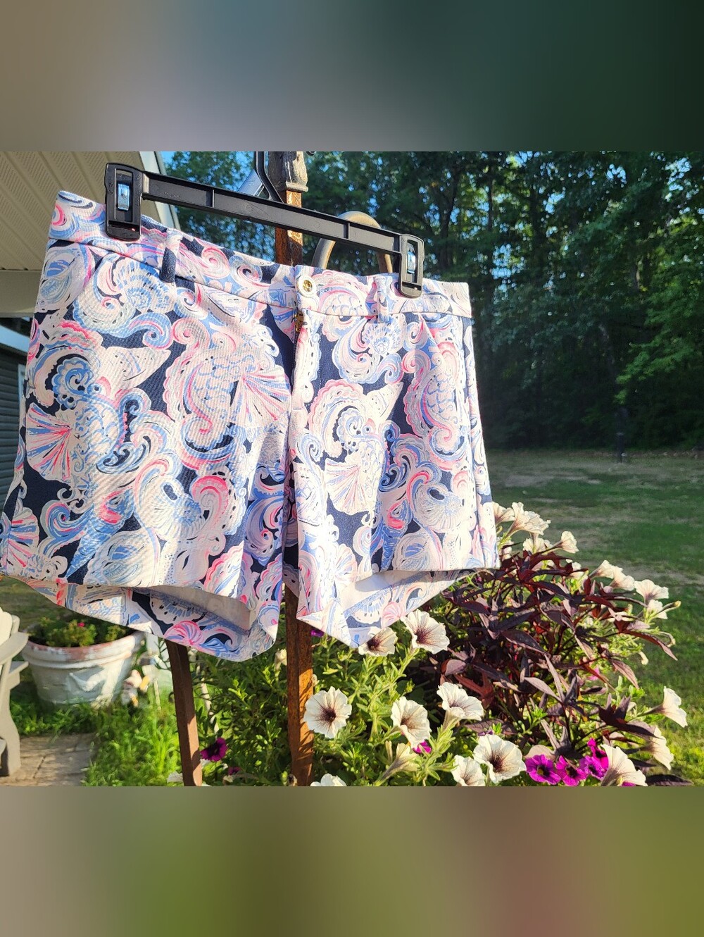 Lilly Pulitzer Navy, Pink & Cream Paisley High-Waist Shorts
